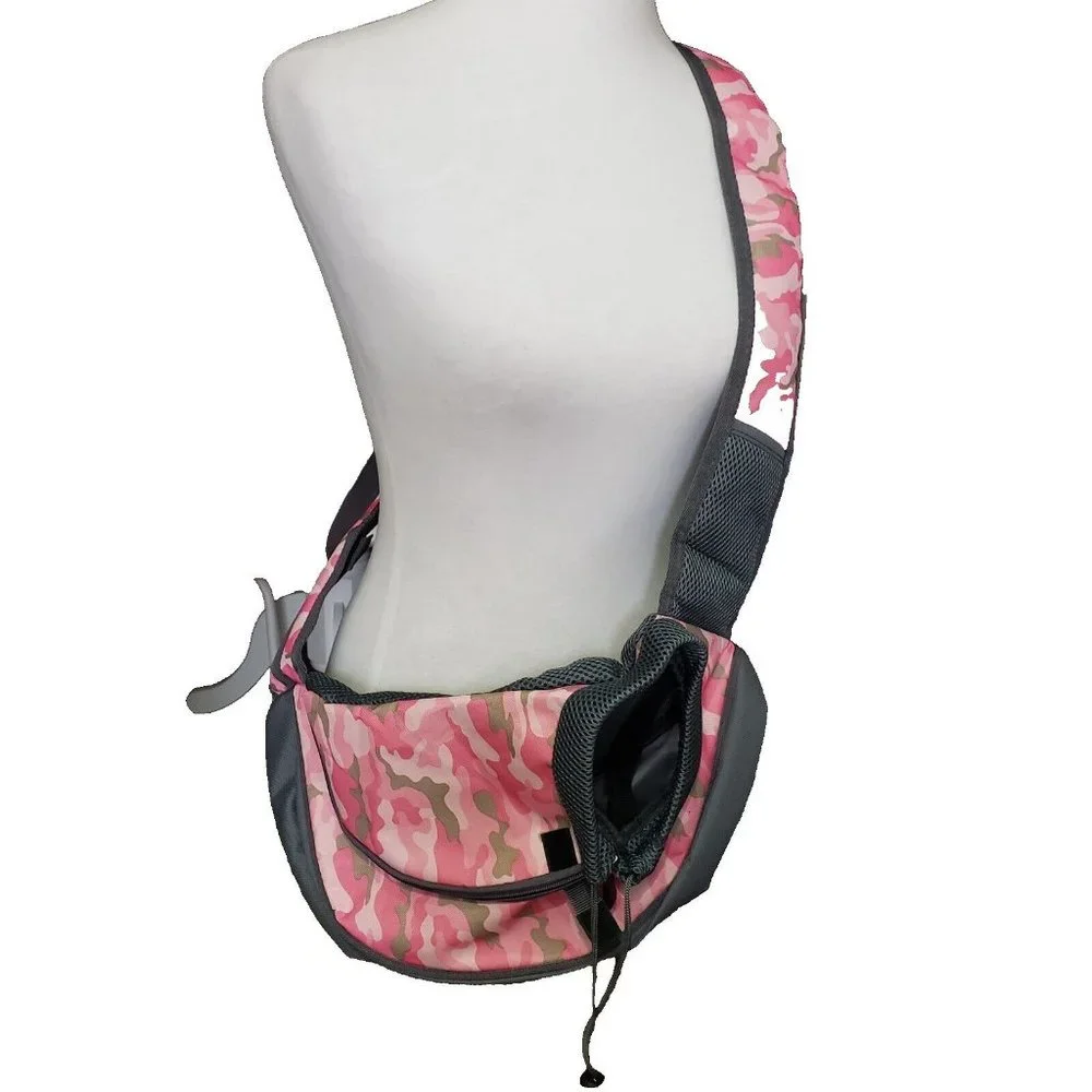 Pet Dog Carrier Backpack Chest Bag Puppy Sling Pouch Shoulder Mesh Pink Camo